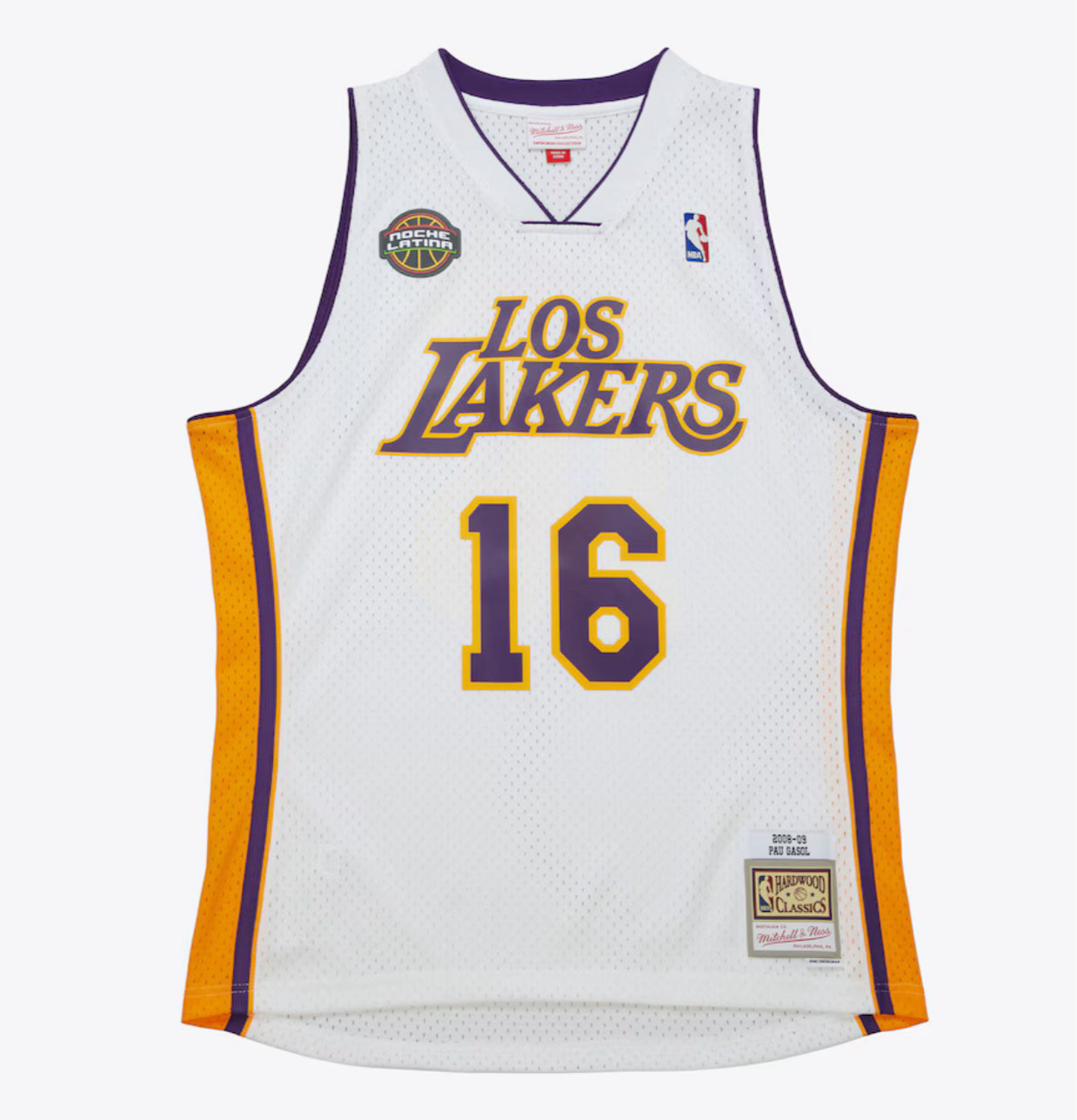 Men's Pau Gasol White Los Angeles Lakers 2008/09 Hardwood Classics Noche Latina Swingman Jersey