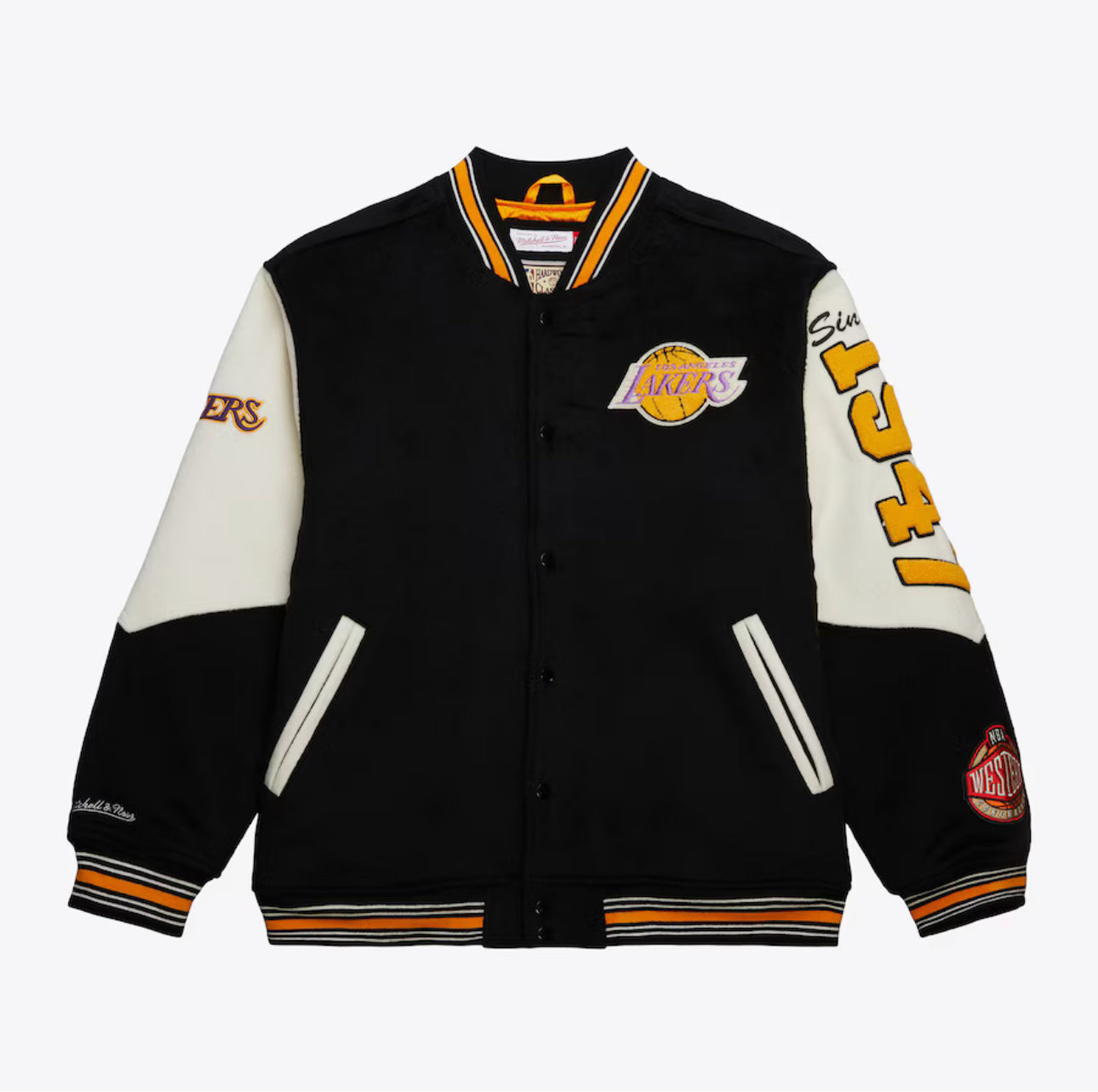 Men's Black Los Angeles Lakers Team History Vintage Logo Full-Snap Varsity Jacket