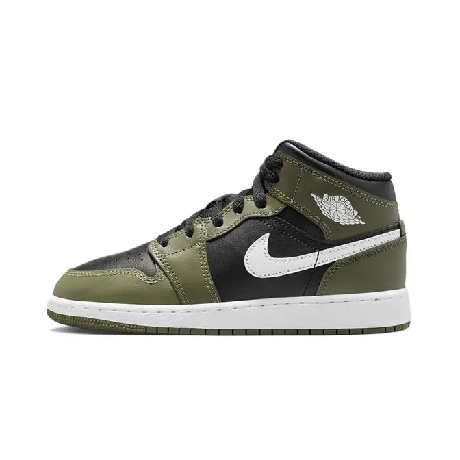 Jordan 1 Mid Black White Olive (GS)