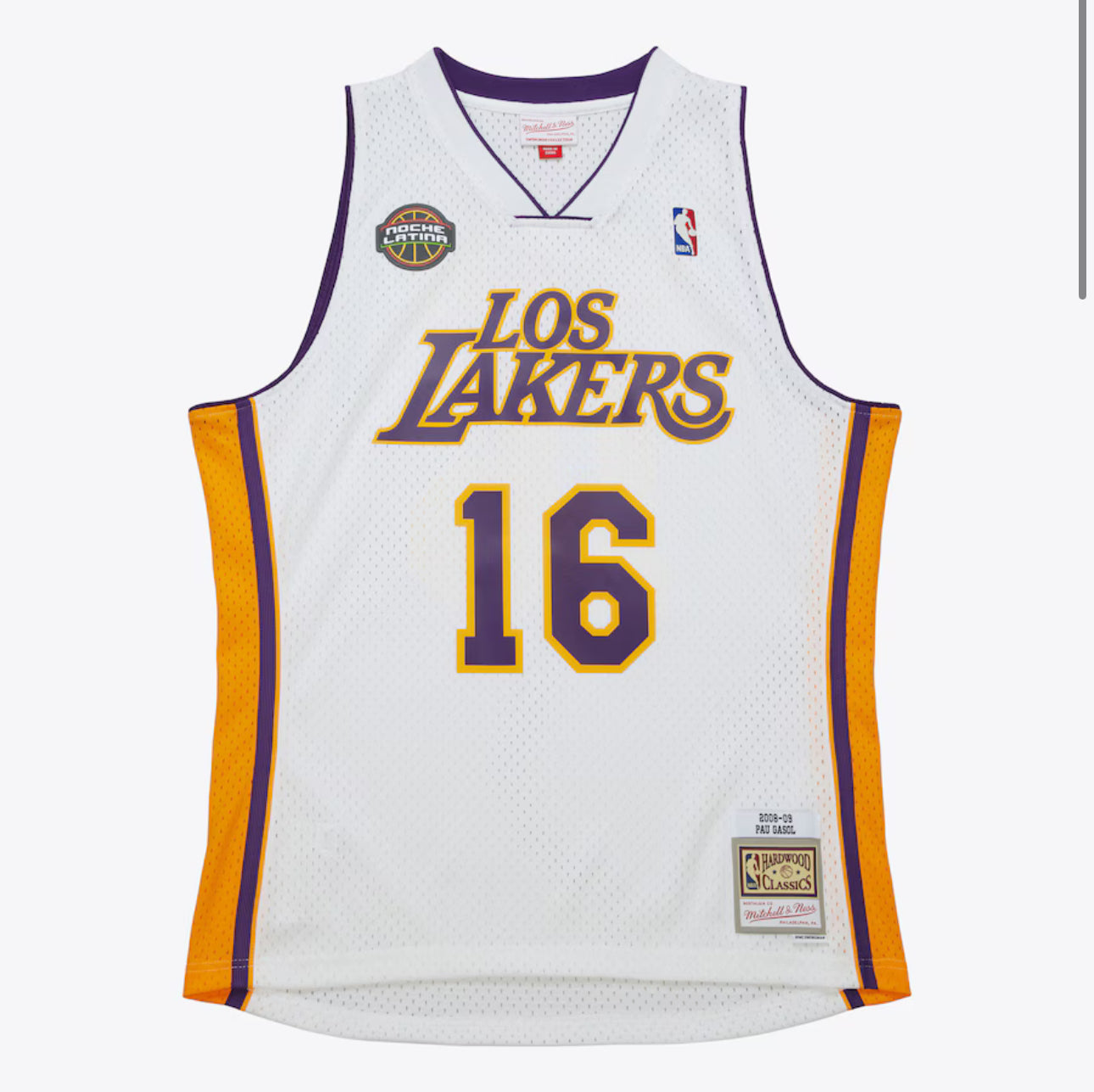Men's Pau Gasol White Los Angeles Lakers 2008/09 Hardwood Classics Noche Latina Swingman Jersey