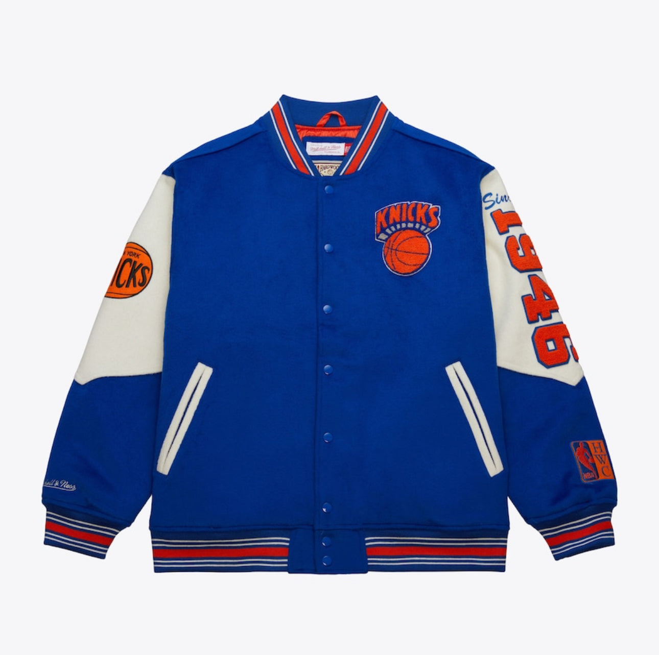Men's Blue New York Knicks Team History Vintage Logo Full-Snap Varsity Jacket